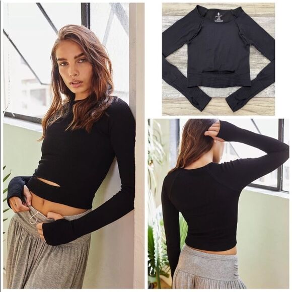 Free People Cut It Out Black Long Sleeve Top - Picture 1 of 4